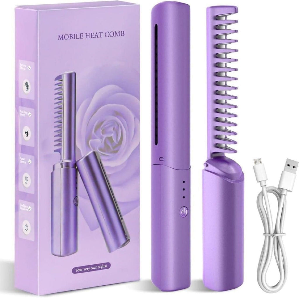 MINIMAL™Meneflix Portable Mini Hair Straightener Cordless Rechargeable Mini Adjustable Hair Straightener Hot Comb
