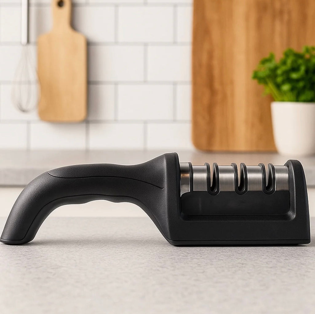 Manual Red & Black Knife Sharpener 3 Stage Sharpening Tool for Ceramic Knife and Steel Knives.