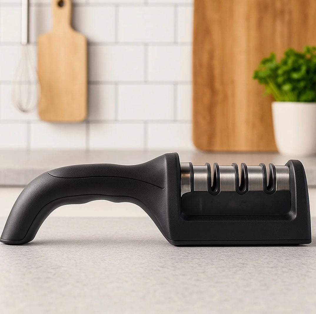 Manual Red & Black Knife Sharpener 3 Stage Sharpening Tool for Ceramic Knife and Steel Knives.