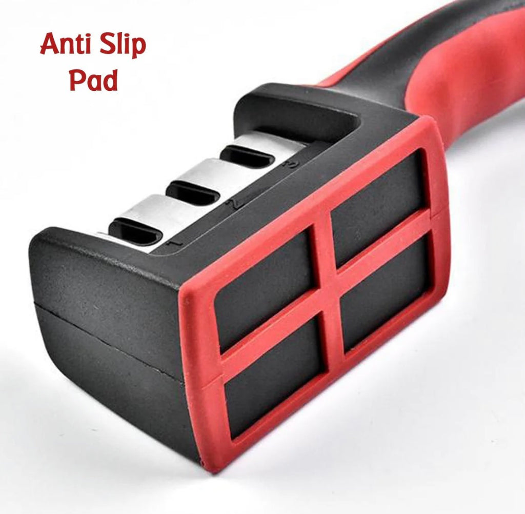 Manual Red & Black Knife Sharpener 3 Stage Sharpening Tool for Ceramic Knife and Steel Knives.