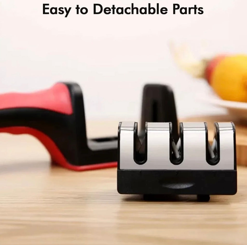 Manual Red & Black Knife Sharpener 3 Stage Sharpening Tool for Ceramic Knife and Steel Knives.