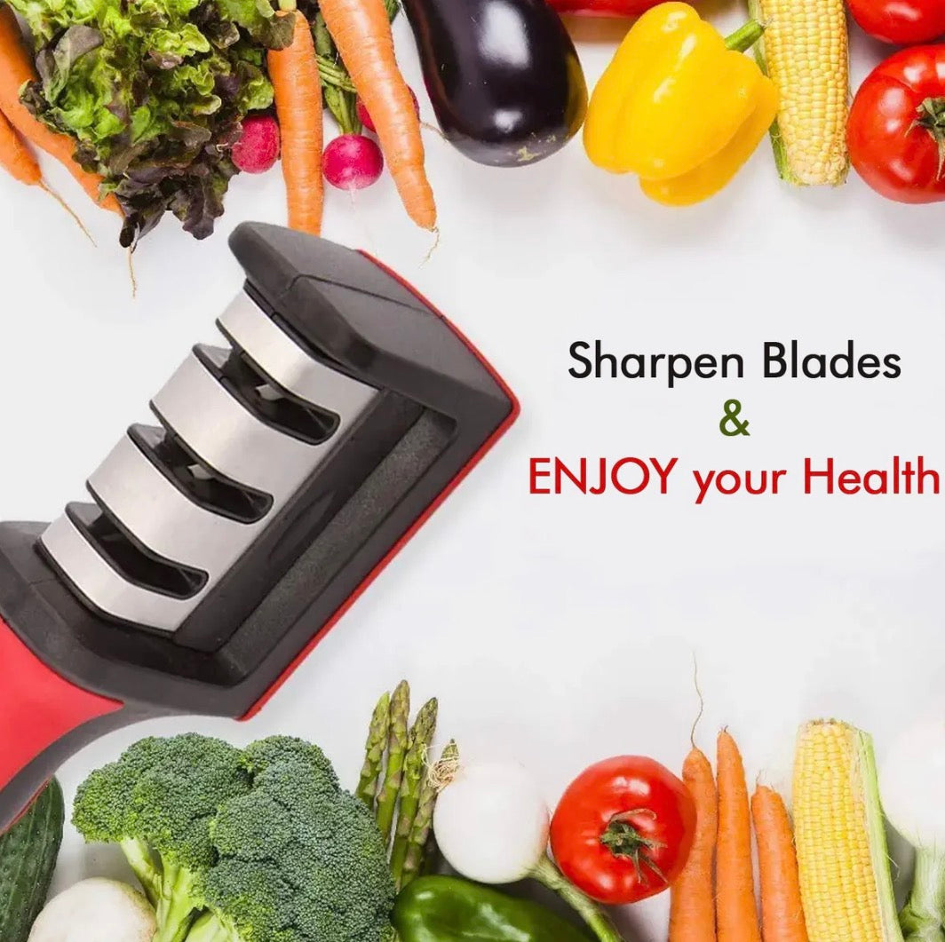 Manual Red & Black Knife Sharpener 3 Stage Sharpening Tool for Ceramic Knife and Steel Knives.