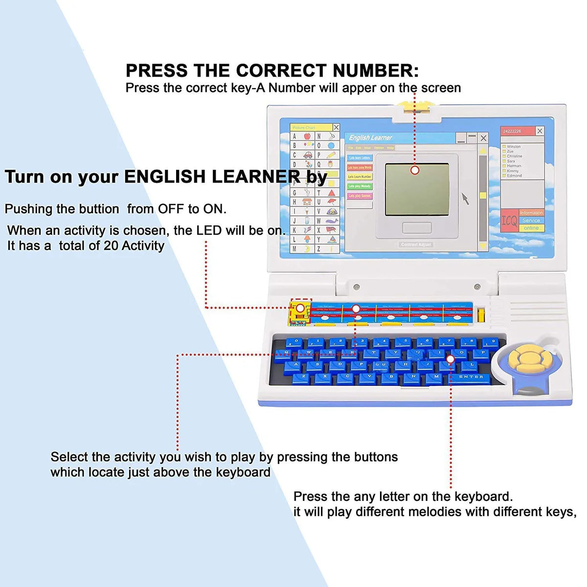 English Learner Educational Laptop Toy – 20 Learning Activities