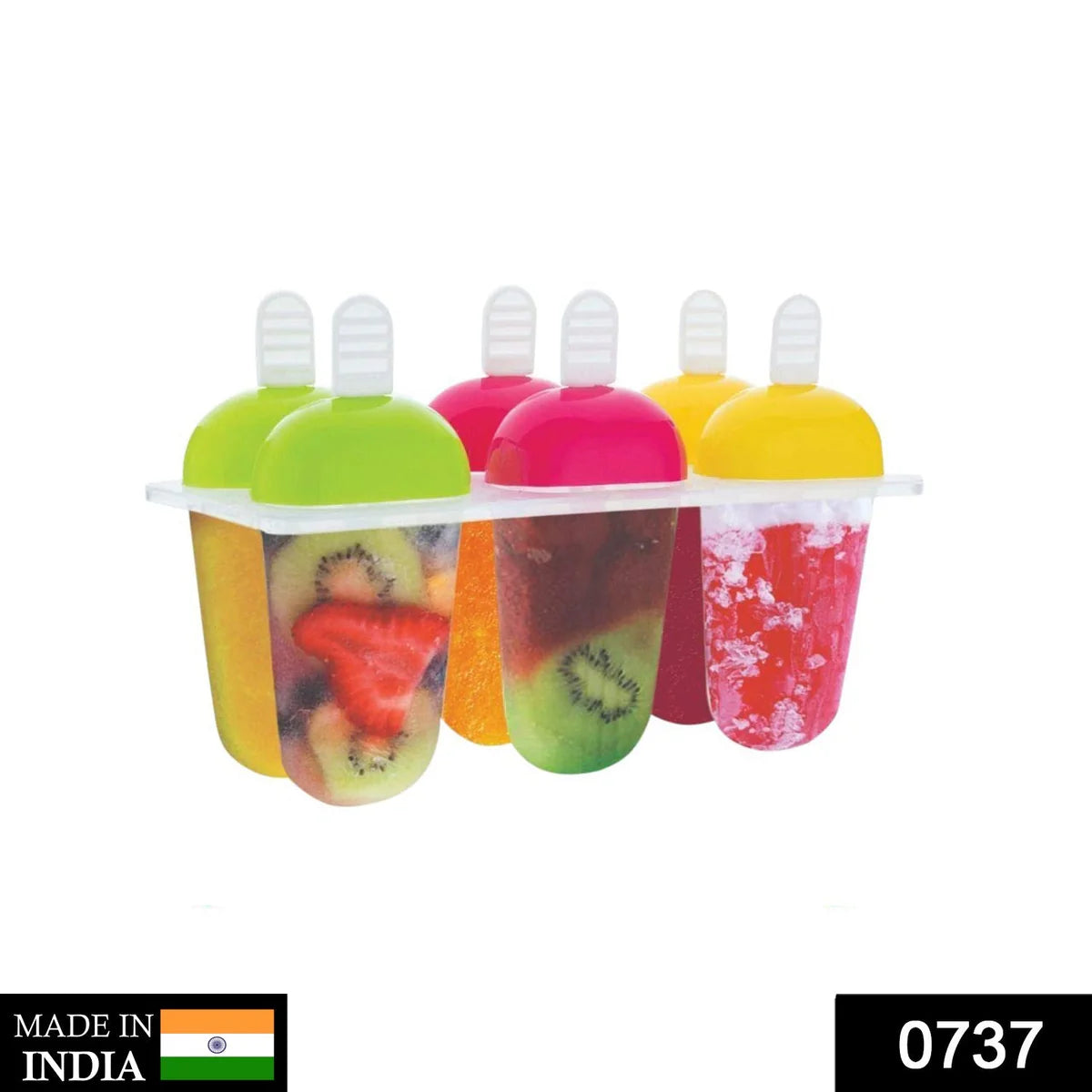 6 Pcs Multicolor Polypropylene Ice Mold, Kulfi Maker / Stick / Cream / Candy Color Assorted