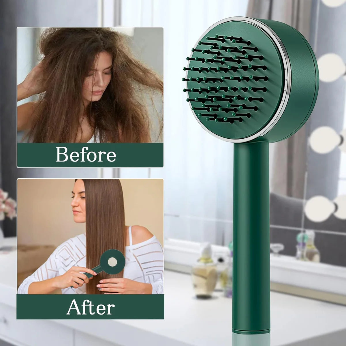 Air Cushion Massage Brush with Long Handle & Self-Cleaning Detangling Comb, Hair accessories